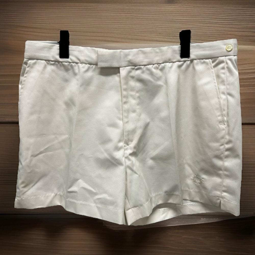 Fred Perry Vintage White Tennis Shorts Male Adjustable Waist Size 40